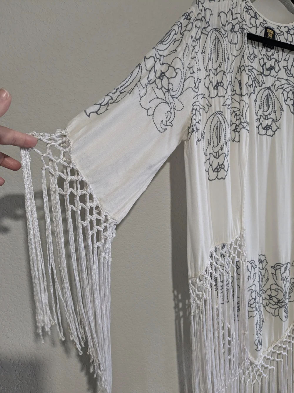 Anna Sui X O'Neill Collab Boho Fringe Tasseled Embroidered Shawl